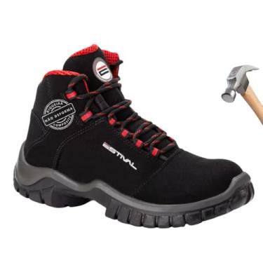 Imagem de Estival Bota de Segurança, Preto e Vermelho, Microfibra, Fechamento com Cadarço, Sola Bi Densidade, Biqueira Plástica, CA 44558 (Preto e Vermelho, Padrão, BR, Adulto, Numérico, 42)