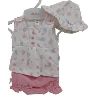 Imagem de Conjunto Bata + Shorts + Chapeu Bebê Menina Paraiso Rf 13890-Feminino