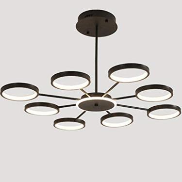 Imagem de Luminária pendente LED moderna para sala de estar, com dimmer, altura ajustável e controle remoto. Lustre metálico para sala de jantar, sala de estar, corredor e cozinha, 8 lâmpadas/95 cm.