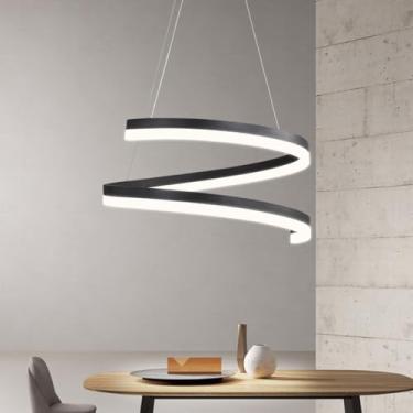 Imagem de Luminária pendente LED moderna redonda geométrica para mesa de jantar, com intensidade regulável e controle remoto. Altura ajustável, ideal para sala de estar e sala de jantar (preta, 50 cm)