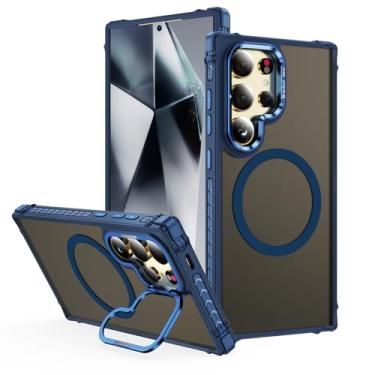 Imagem de POYUFRG Capa magnética para Samsung Galaxy S26 Ultra/S26 Plus/S26, capa fina translúcida fosca com proteção de lente de metal, capa de suporte, azul, S26 Ultra