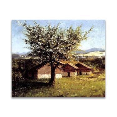 Imagem de Gustave Courbet Reprodução de pinturas famosas - (macieira florida) Impressão em tela Imagens de arte de parede para decoração de sala de estar (30 x 35 cm (11,8 x 13,7 pol)/sem moldura)
