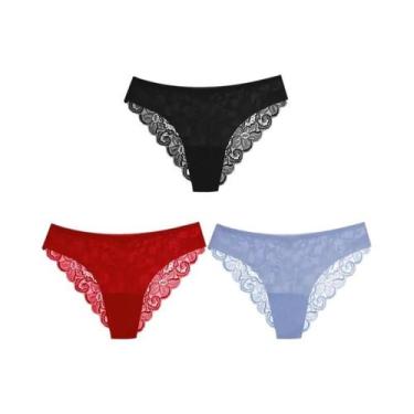 Imagem de Conjunto De 3 Calcinhas De Renda Femininas Em Seda Macia E Satin, Ling