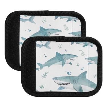 Imagem de Qilmy Fierce Sharks – Pacote com 2 identificadores de bagagem, identificadores de bagagem, capa confortável para carrinho de bebê, mala de viagem, acessórios de viagem de avião530