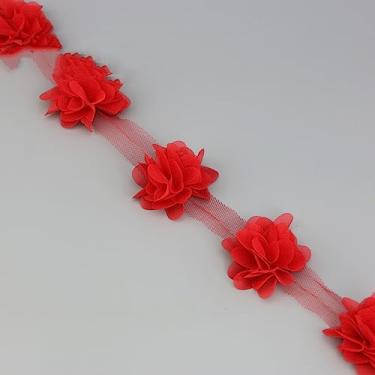 Imagem de (60 peças/lote) Pétala rosa chiffon renda tecido fitas artesanato 50 mm largura, vermelho, G