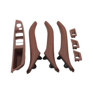 Imagem de 7 pçs motorista da mão esquerda lhd interior do carro esquerda direita puxador da porta de couro conjunto conjunto Compatível com bmw série 5 f10 f11 523i 525i 528i(B Brown-7PCS)