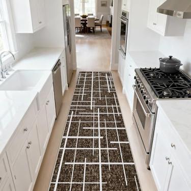 Imagem de TTelephant Tapete antiderrapante para corredor 5 x 25 cm, faixa marrom moderna envelhecida, tapete longo lavável, tapete de tecido fino de pelo baixo para corredor, entrada de 3 metros, cozinha