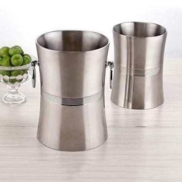 Imagem de U5GAAALPPQ9 Balde de gelo com pinças de gelo grande balde de gelo | Balde de gelo barato champanhe de aço inoxidável refrigerador de vinho | 6 quartos (tamanho: P) (pequeno)