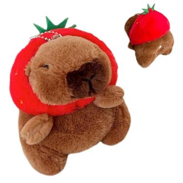 Imagem de QoKcoahn Capa fofa de pelúcia de desenho animado para AirPods Pro 3ª geração, capa de silicone macio Kawaii, morango, capivara, com chaveiro, divertido, meninos, meninas, mulheres, para AirPods Pro 3