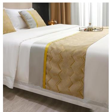 Imagem de Cachecol de corredor de cama de hotel, decoração de cama moderna, toalha de cama macia e amigável à pele, colcha de cama elegante, proteção para cama de solteiro, queen king, tamanho dourado||apenas 2