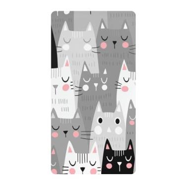 Imagem de Blueangle Lençol de berço padrão para berço infantil - Lençóis de algodão macio e respirável com gato cinza (624)