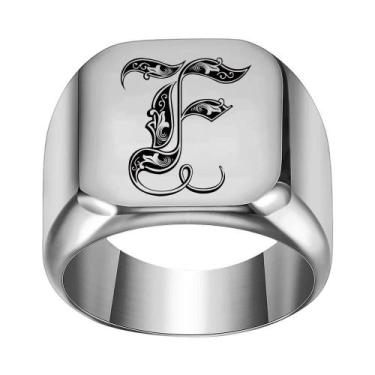 Imagem de Moda 26 inglês inicial titânio aço masculino anel para homens retro pu
