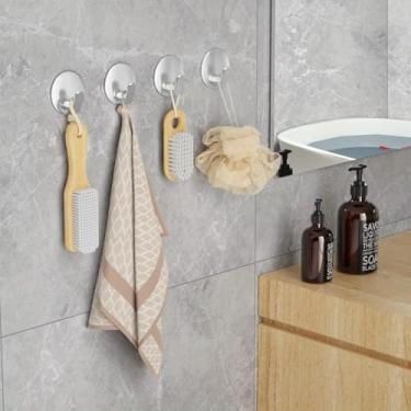 Imagem de Conjunto de ganchos de parede multifuncionais de 4 peças, ganchos de parede adesivos de plástico para organização doméstica na cozinha, banheiro, quarto e armário