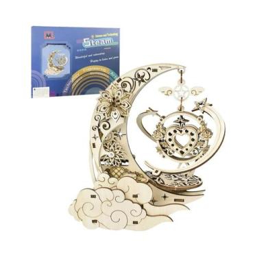 Imagem de Caixa De Música 3D De Madeira Em Formato De Lua, Quebra-Cabeça Rotativ