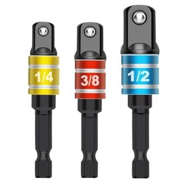 Imagem de Conjunto de 3 adaptadores de soquete de impacto, conversor de broca de haste sextavada de 1/10.2 cm 3/20.3 cm 1/5.1 cm, broca de aço cromo-vanádio, adaptador de chave de soquete para furadeiras