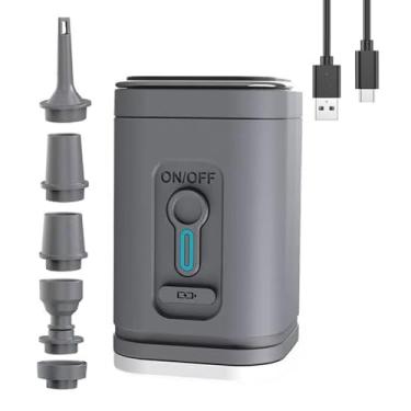 Imagem de Compressor de Ar Elétrico Portátil Sem Fio Bomba Inflação e Desinflação com 5 Bicos Luz LED Recarregável para Piscina Colchão Anéis Natação