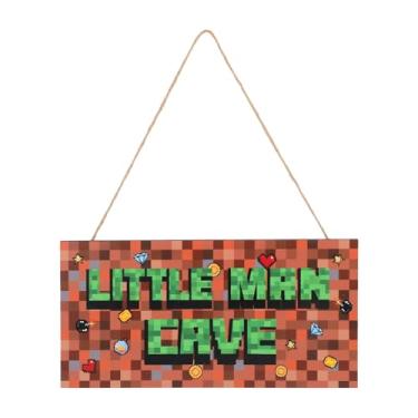 Imagem de Placa de Porta Pixel, 30x15cm Placa de Madeira para Pequena Caverna Masculina com Corda Arte Parede Tema Videogame para Quarto Meninos e Espaço Privado Masculino Decoração Sala Jogos