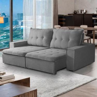 Imagem de Sofá Retrátil Reclinável Valentino 2,10m Linho - Shop Das Ca Linho Cinza