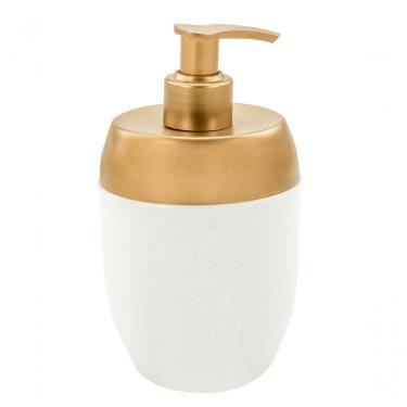 Imagem de Dispenser Porta Sabonete Líquido Alcool Gel Acquaset Branco Dourado Banheiro Lavabo Casa Organização