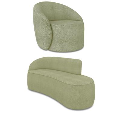 Imagem de Sofá 3 Lugares Orgânico 180cm Morgan E Poltrona Lua Bouclê Pistache D03 - D'rossi