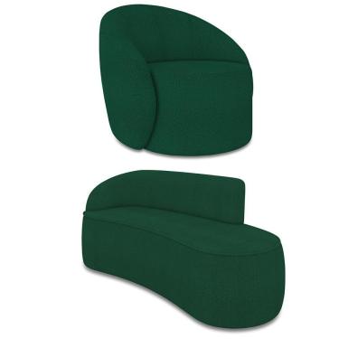 Imagem de Sofá 3 Lugares Orgânico 180cm Morgan E Poltrona Lua Bouclê Verde D03 - D'rossi