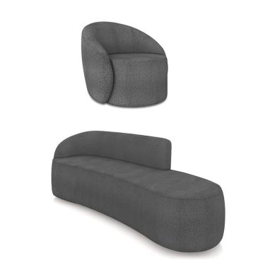 Imagem de Sofá 4 Lugares Orgânico 220cm Morgan E Poltrona Lua Bouclê Grafite D03 - D'rossi