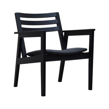 Imagem de Poltrona Cairo Madeira Maciça Encosto Ripado Assento Anatômico - Preto Estofado Corano Preto