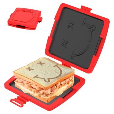 Imagem de Smile Microondas Sanduicheira Portátil 3 Minutos Micro-ondas Toastie Maker Grill Seguro Panini Press Lavável na Máquina de Lavar Louça Seguro para Viagens Escritório Dormitório RV (Vermelho)