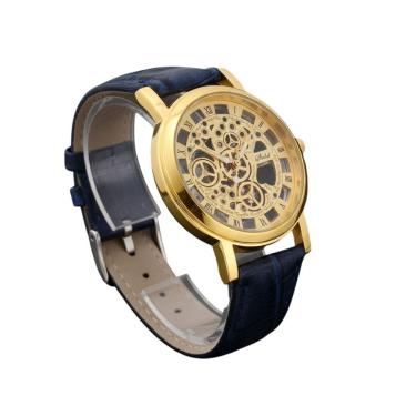 Imagem de Relógio Masculino Dourado Skeleton Luxo Couro Festa