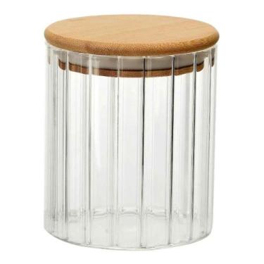 Imagem de Pote Vidro Canelado Tampa Bambu P/ Mantimento Hermético 550ml - Qhouse