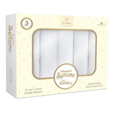 Imagem de Kit 5 Fraldas de Pano para Bebê 67cmx70cm Fraldas Incomfral, Branco, N