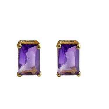 Imagem de Brinco em Ouro 18K com Ametista Baguete - Par Elegante - Justino Ribas