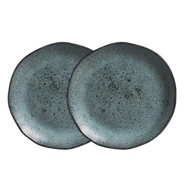 Imagem de Jogo 2 Prato Raso De Cerâmica Orgânico Azul Petroleum Porto Brasil Stoneware 26,5cm