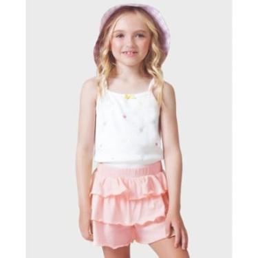 Imagem de Conjunto regata bordado corações shorts saia fresquinho - Amarelo e Rosa - Menina 4 a 14 anos-Feminino