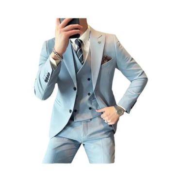Imagem de Elegante Terno Slim Fit Rosa De 3 Peças Para Homens, Colete, Calças, B