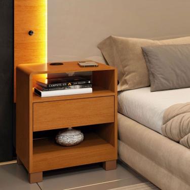 Imagem de Mesa de Cabeceira Hórus com Carregador Usb 100% Mdf 15mm Cinamomo - Pnr Móveis