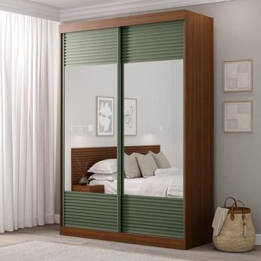 Imagem de Guarda-Roupa Solteiro 2 Portas com Espelho Samambaia CabeCasa MadeiraM