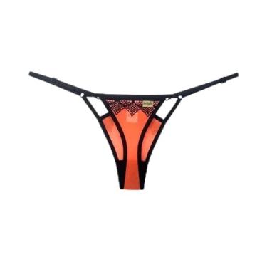 Imagem de Lingerie Sensualle - Calcinha Fio Dental Regulável em Tule Neon Quente Laranja