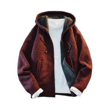Imagem de Suéter De Malha Com Capuz E Zíper Completo Para Homens, Jaqueta Casual