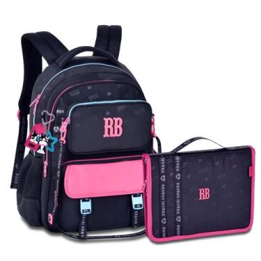 Imagem de Mochila Feminina com Estojo Fichário Grande Rebecca Bonbon, Preto