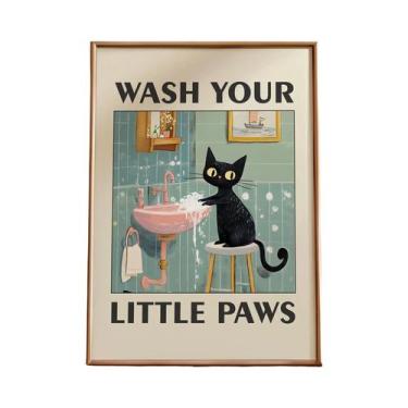 Imagem de Pôster De Arte De Gato Preto Em Tela, Decoração Moderna Para Banheiro,