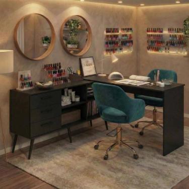 Imagem de Mesa Profissional Para Manicure Em L Com 3 Gavetas Jady Multimóveis Mp6043 Preto