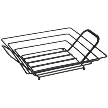 Imagem de Fruteira de Mesa Cesta de Frutas Aramada Preto Quadrada Cozinha Decora