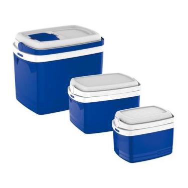 Imagem de Combo Kit Caixa Termica 32L 12L 5L Coller Bebidas Porta Copo Azul - So