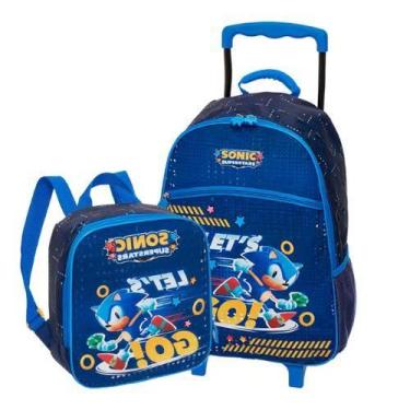 Imagem de Mochila De Rodinha Escolar Infantil Sonic Lets Go Lancheira Azul Pacif