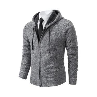 Imagem de Cardigã Masculino De Fleece Quente Com Zíper, Cor Sólida, Gola Alta, C