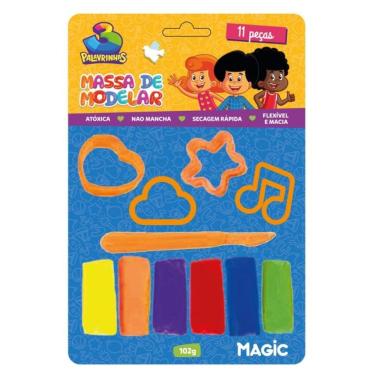 Imagem de Massa de modelar 6 cores 4 moldes 1 faquinha - 3 palavrinhas
