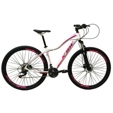 Imagem de Bicicleta Feminina Aro 29 Ksw Mwza 27v Freio Hidráulico K7 Garfo com Trava - Branco/Pin...