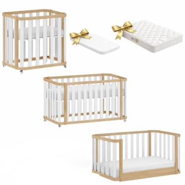 Imagem de Quater, Berço Evolutivo Quater 3 em 1 Linha Loop Branco com Carvalho