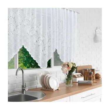 Imagem de Cortina Bando Renda Cascata Cozinha Tulipa Branca 2,65x1,00 - Beija Fl